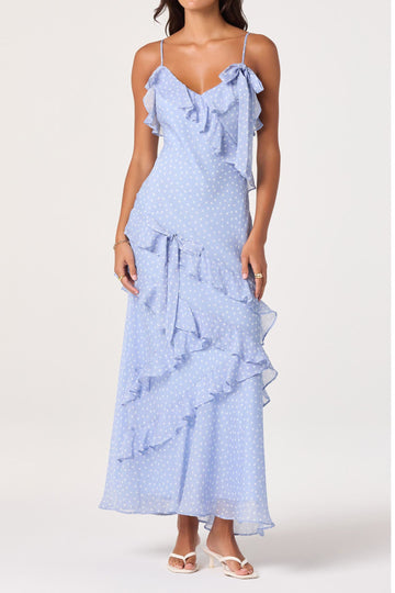 Ruffle Strap Side Slit Midi Dress
