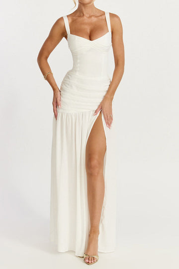 Corset Ruched Slit Maxi Dress