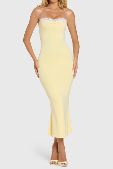 Lace Trim Strapless Maxi Dress
