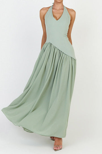 Halter Drop Waist Flowing Maxi Dress