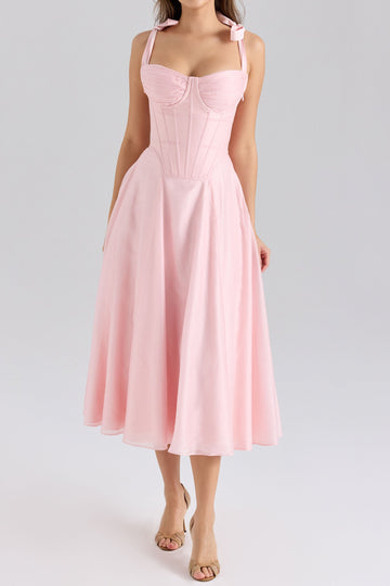 Bow Strap Corset A-Line Midi Dress