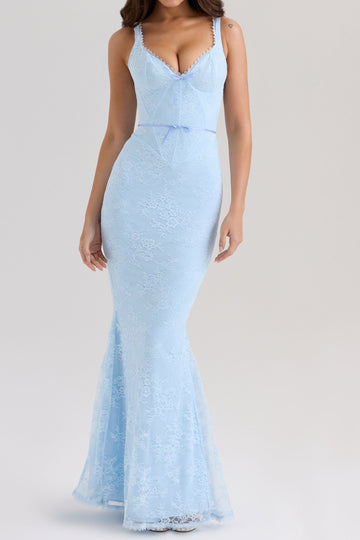 Lace Trim V-Neck Mermaid Maxi Dress