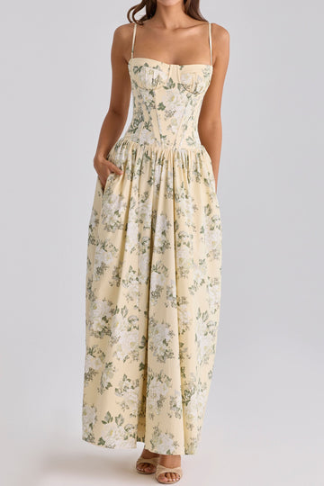 Floral Corset Drop Waist Maxi Dress