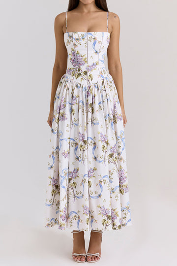 Floral Corset Gathered Maxi Dress