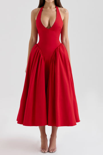 Halter Drop Waist Full Midi Dress