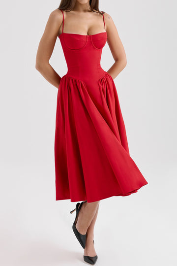 Bustier Strap A-Line Midi Dress