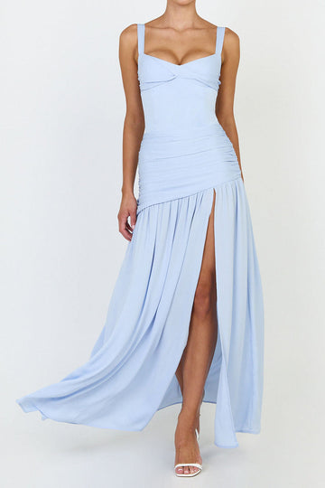 Ruched Bodice High Slit Maxi Dress