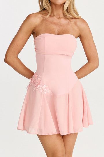 Strapless Floral Applique Mini Dress