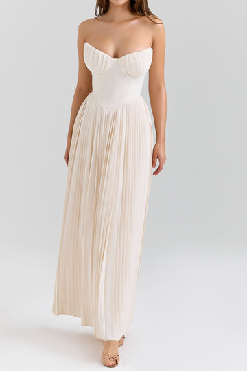 Strapless Pleated Bustier Maxi Dress