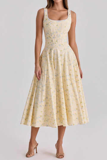 Floral Corset A-Line Midi Dress