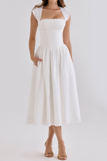 Scallop Neck Corset A-Line Midi Dress