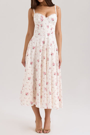 Floral Bustier A-Line Midi Dress