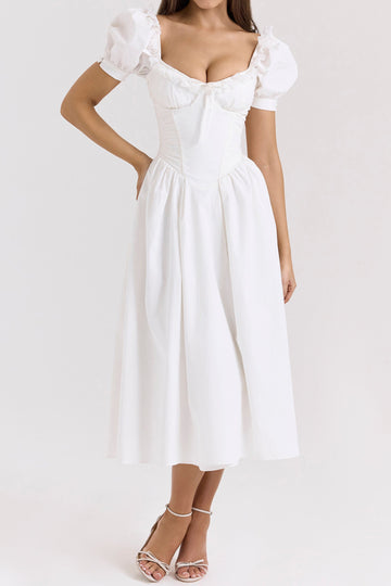 Puff Sleeve Corset Midi Dress