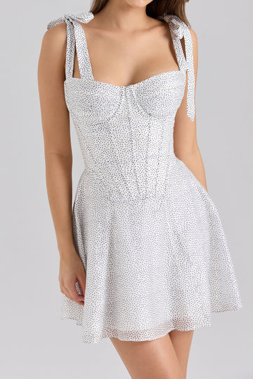 Tie-Strap Polka Dot Bustier Mini Dress