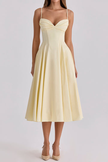 Sweetheart Pleated A-Line Midi Dress