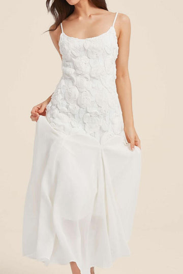 Floral Applique Scoop Neck Maxi Dress