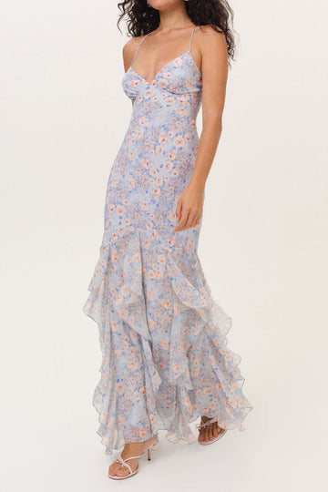 Floral Ruffle Tiered Chiffon Maxi Dress