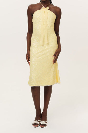 Sequin Halter Tie Neck Midi Dress