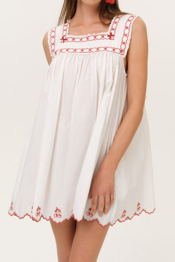 Cherry Embroidered Square Neck Mini Dress