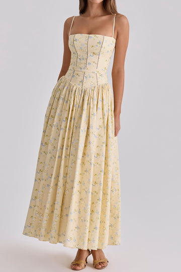 Floral Corset Drop Waist Midi Dress