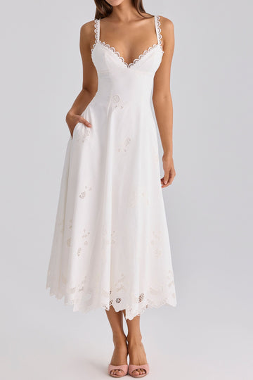 Lace Trim V Neck Midi Dress