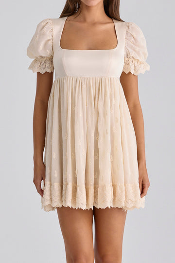 Square Neck Puff Sleeve Babydoll Dress