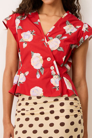 Floral Button Peplum Mini Skirt Set