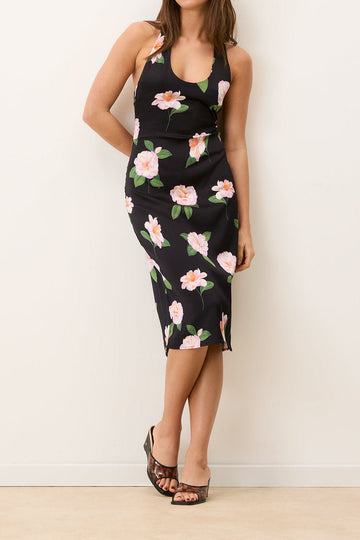 Halter Floral Bodycon Midi Dress