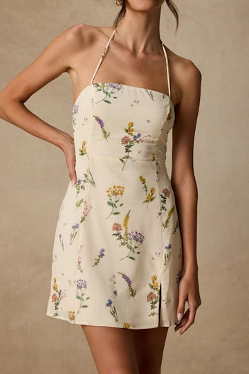 Halter Botanical Print Mini Dress