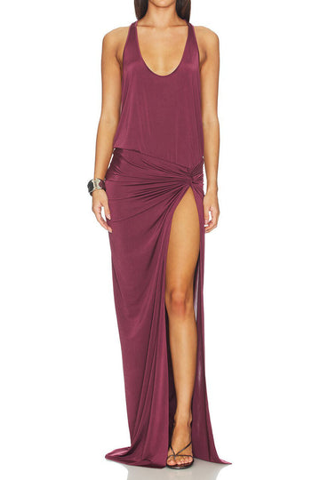 Halter Draped Slit Maxi Dress