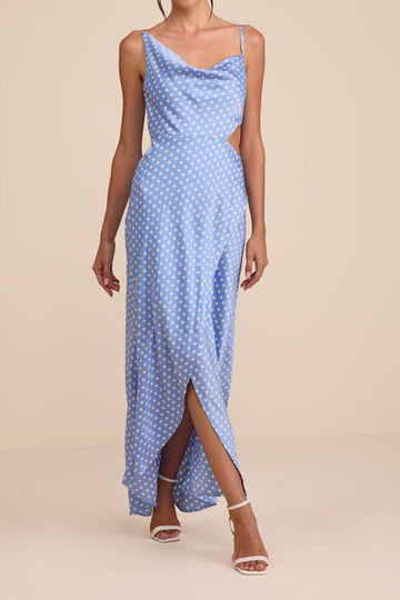 Polka Dot Cowl Neck Maxi Dress