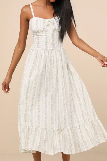 Tie Front Floral Tiered Maxi Dress