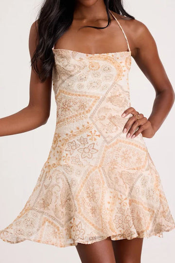 Paisley Halter Flare Mini Dress