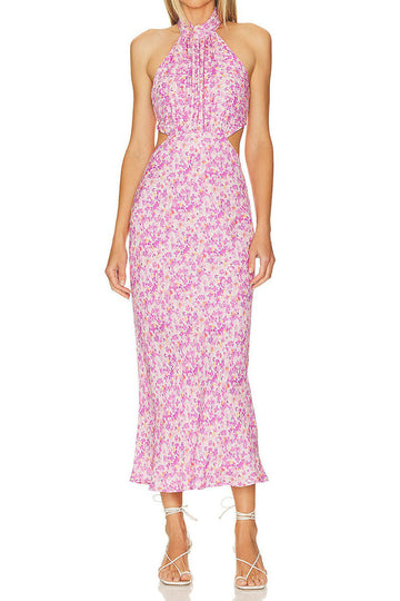 Halter Cutout Floral Midi Dress