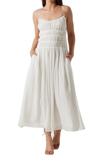 Spaghetti Strap Smocked Bodice Midi Dress