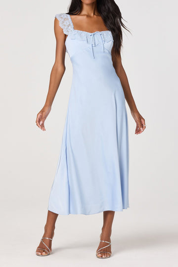 Lace Strap Bow Front Midi Dress