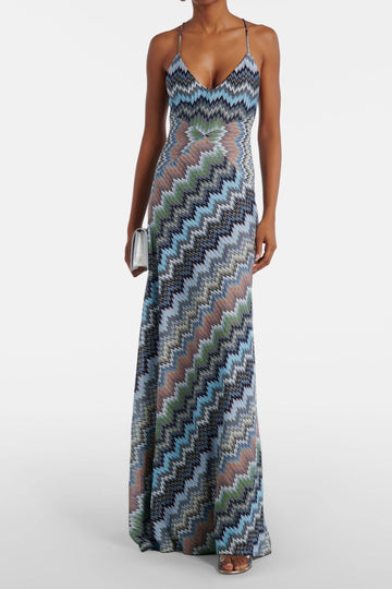 Chevron Print Cami Knit Maxi Dress