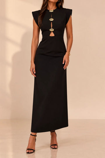 Cutout Button Detail Column Maxi Dress