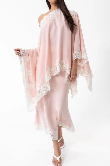 Lace Trim Cape Overlay Maxi Skirt Set