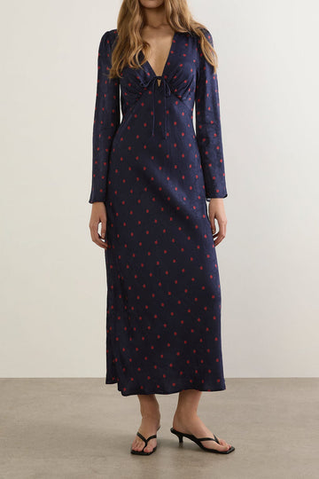 Heart Print Long Sleeve Maxi Dress