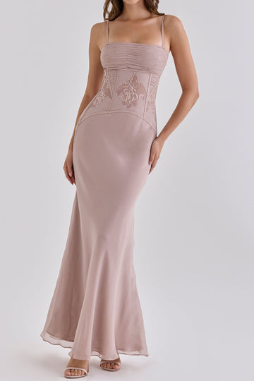 Lace Panel Corset Mermaid Maxi Dress