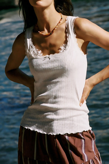 Lace Trim Ribbed Tank Top
