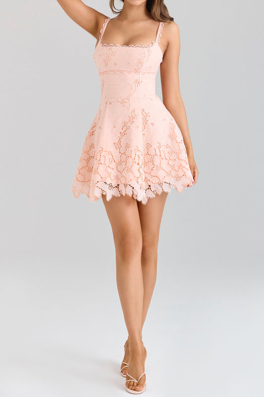 Scalloped Lace Bustier Mini Dress