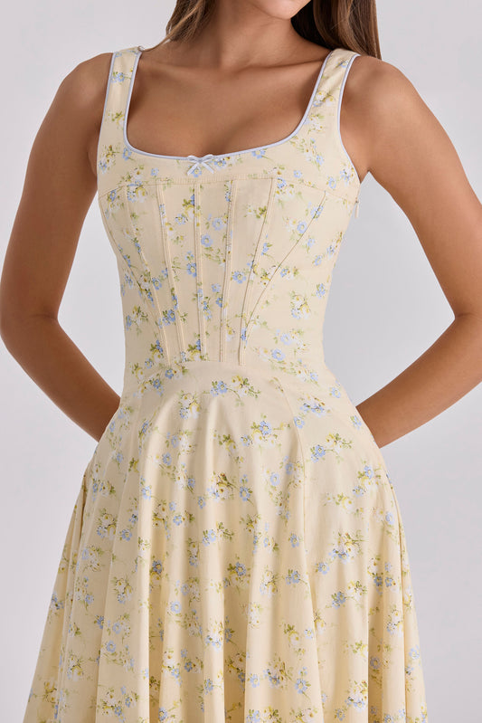 Floral Corset A-Line Midi Dress