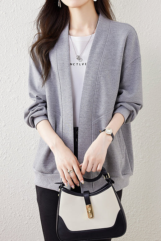 Loose V-Neck Cardigan Sweatshirt