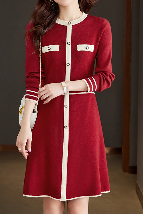 Color-Blocked Mid-Length Knit Dress