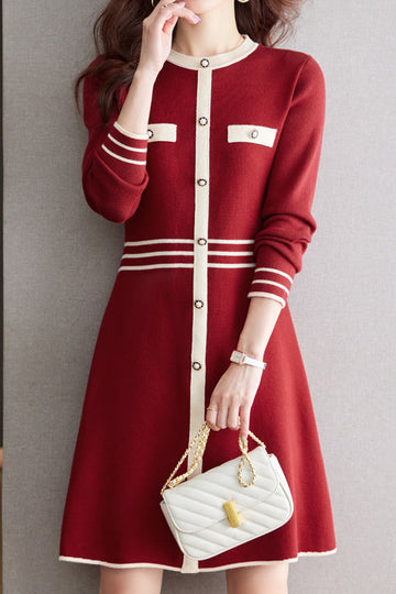 Color-Blocked Mid-Length Knit Dress