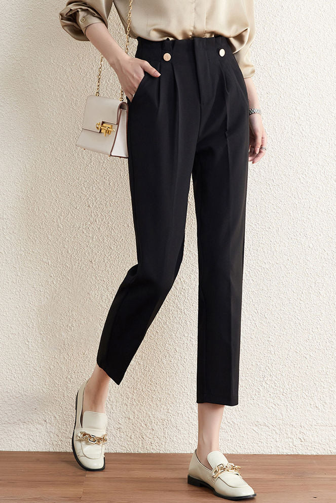 Straight tube pants, high-waisted black suit pants