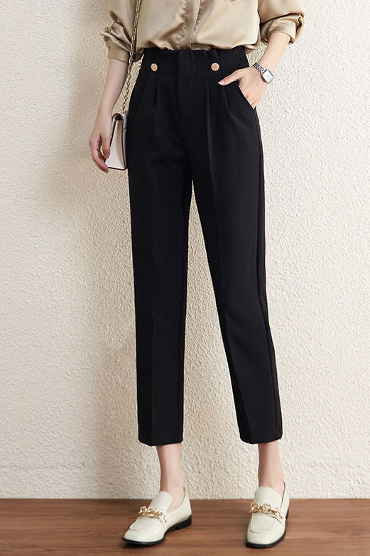 Straight tube pants, high-waisted black suit pants