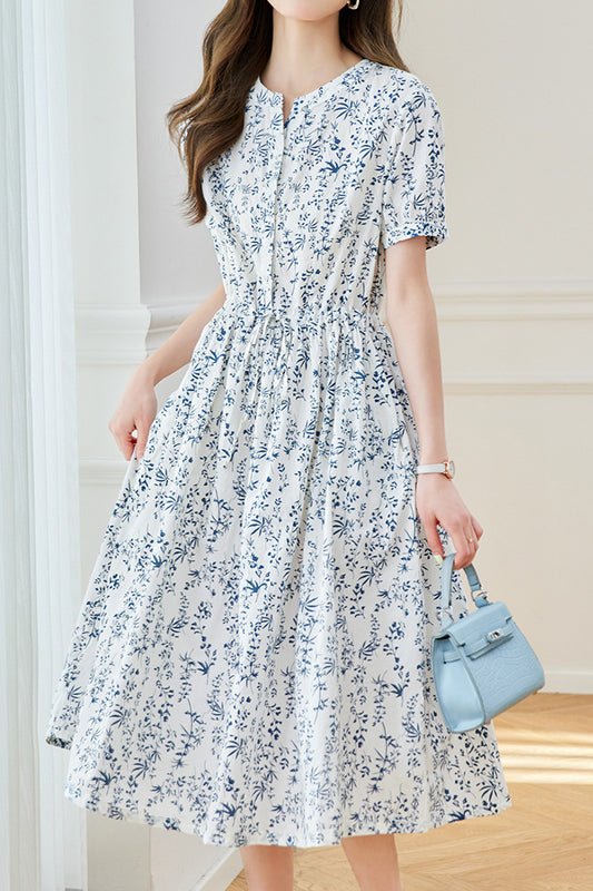 Floral Round Neck Midi Dress